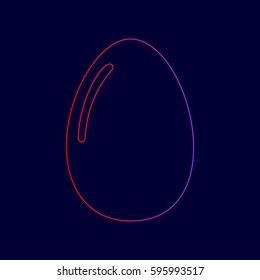 Chiken egg sign. Vector. Line icon with gradient from red to violet colors on dark blue background.