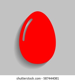 Chiken egg sign. Vector. Red icon with soft shadow on gray background.