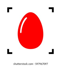 Chiken egg sign. Vector. Red icon inside black focus corners on white background. Isolated.