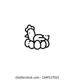 Chiken icon, flat design line art thin style. Easter Day vector illustration