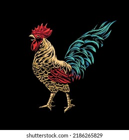 Chiken Rooster on black background vector illustration 