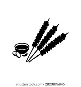 Chiken satay silhouette vector flat design on white background.
