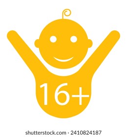 Child 16 line icon. Age limit, happiness, child, son, diapers, childhood, pacifier, foal, responsibility. Vector icon for business and advertising