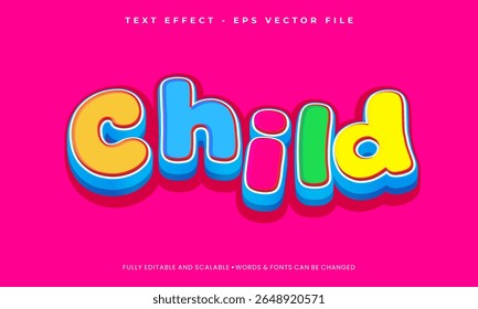 Child 3d vector text effect design