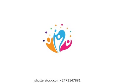 child abstract logo with colorful stars and bubbles in flat design