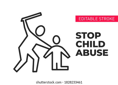 Child Abuse Line Icon. Stop Violence Children. Protection Symbol.