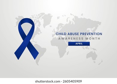 Child Abuse Prevention awareness with month, light Grey background design with Navy Blue silk ribbon