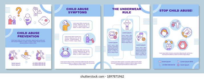 Child abuse prevention brochure template. Protect minors. Flyer, booklet, leaflet print, cover design with linear icons. Vector layouts for magazines, annual reports, advertising posters