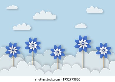 Child Abuse Prevention month of April. Stop child violence. Children protection and safety month. Child Abuse Awareness background. Poster with blue pinwheels. Banner, poster. Vector illustration