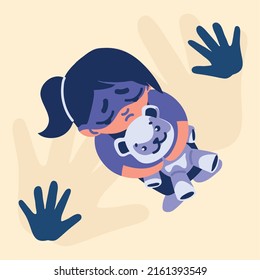 child abuse, sad girl with teddy, image