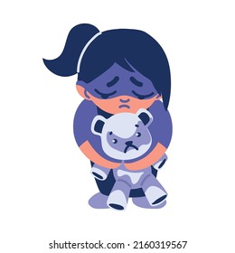 child abuse, sad girl with toy, design svg