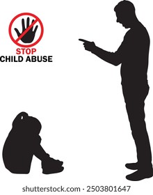 Child Abuse Shilhouette Vector Illustration 