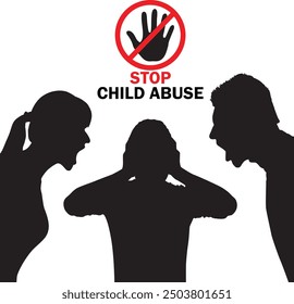 Child Abuse Shilhouette Vector Illustration 