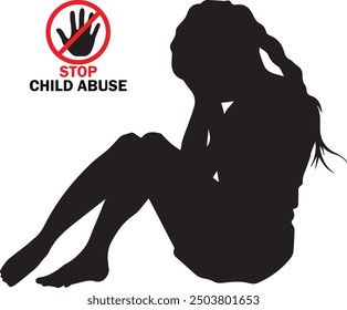 Child Abuse Shilhouette Vector Illustration 