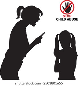 Child Abuse Shilhouette Vector Illustration 