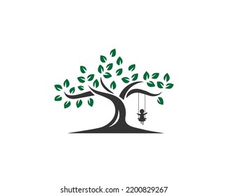 Child Academy Kids Tree Logo Design Vector Icon Illustration.