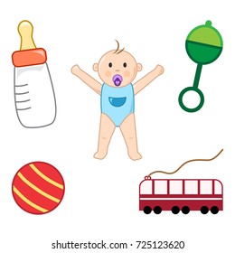 Child and accessories. Vector illustration