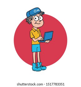 Child act like a computer scientist and holding a laptop and smile as Professionals for the future
