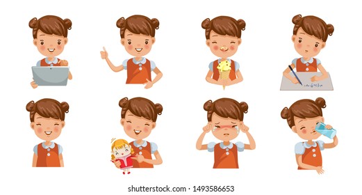 Child Activity Department Collection. Children 's Gestures And Emotions.  Children 's Vector Icon Set Isolated On White Background.