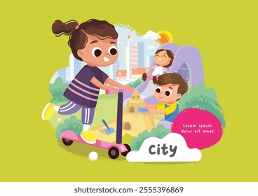 Child activity illustration, with city theme, high quality illustration