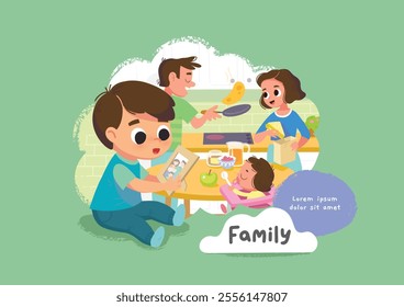 child activity illustration, with family theme, high quality illustration