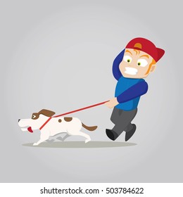 Child activity. Little boy plays with a dog