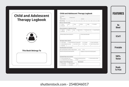 Child And Adolescent Therapy Logbook. Print Ready Therapy Progress Tracker. Child And Teen Therapy Session Planner Vector Illustration