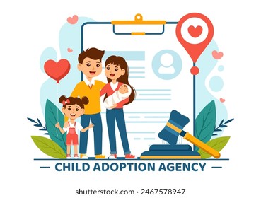 Child Adoption Agency Vector Illustration to Taking Kids to Be Raised and Educated with Love and Affection in a Flat Style Cartoon Background