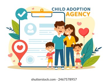 Child Adoption Agency Vector Illustration to Taking Kids to Be Raised and Educated with Love and Affection in a Flat Style Cartoon Background