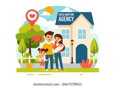Child Adoption Agency Vector Illustration to Taking Kids to Be Raised and Educated with Love and Affection in a Flat Style Cartoon Background