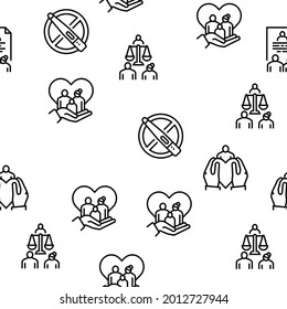 Child Adoption Care Vector Seamless Pattern Thin Line Illustration