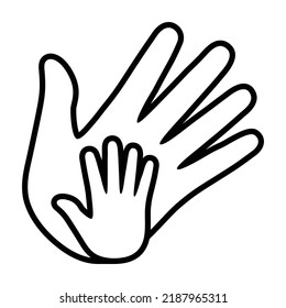 Child adoption or child giving a high five to dad line art vector icon for apps and website