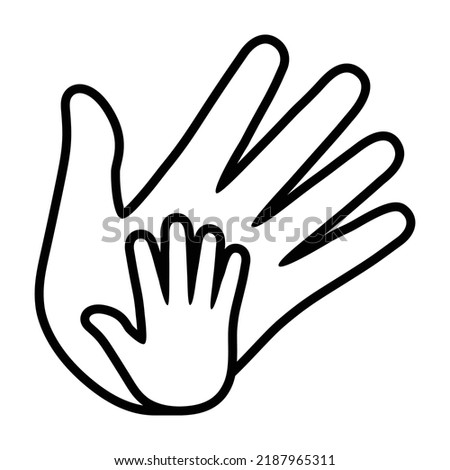 Child adoption or child giving a high five to dad line art vector icon for apps and website