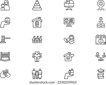 La colección de iconos de adopción infantil es una Ilustración vectorial con trazo editable.