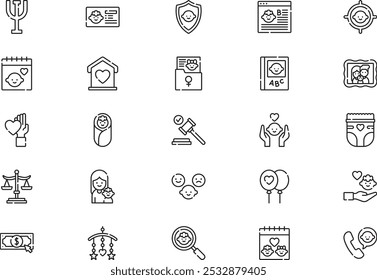 La colección de iconos de adopción infantil es una Ilustración vectorial con trazo editable.