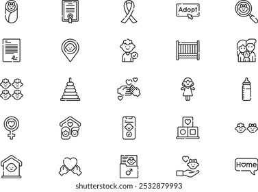 La colección de iconos de adopción infantil es una Ilustración vectorial con trazo editable.
