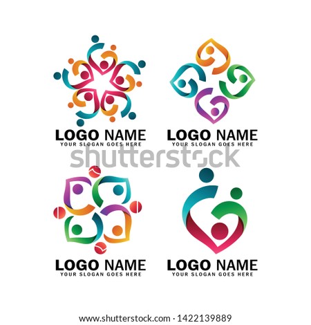 Child adoption logo collections and charitable foundations, pack of logos of happy family symbols, midwives, communities and social relations