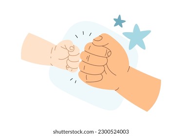 Child and adult fist bump. Vector illustration