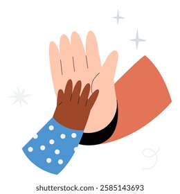 Child And Adult High Five In Flat Vector Illustration Symbolizing Guidance, Support, And Encouragement, Isolated On White Background