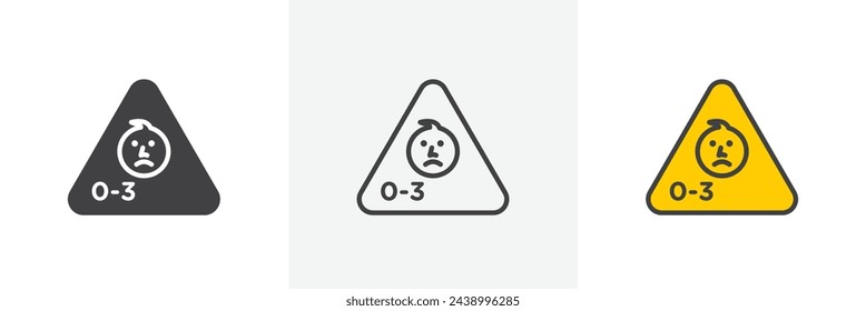 Child Age Safety Warning. Caution for 0-3 Year Olds. Baby Hazard Alert