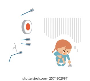 Child aiming at a target with a bow and arrow Frustration Image illustration