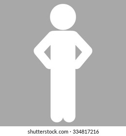 Child Akimbo vector icon. Style is flat symbol, white color, rounded angles, silver background.