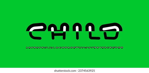 Schriftart des Kinderalphabets, Typografie, Comicbuchstaben und -ziffern, Vektorgrafik 10EPS