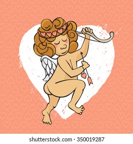 Child angel Cupid with hearts illustration