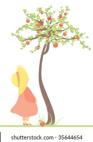 child and apple tree