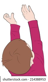 The child asks for the hand, raised his hands up, vector illustration