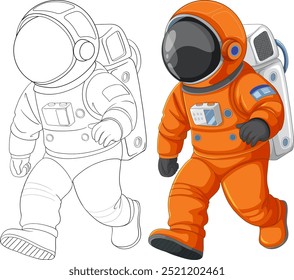 Kinderastronaut im orangefarbenen Raumanzug