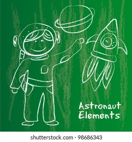 child astronaut over chalkboard, background. vector illustration