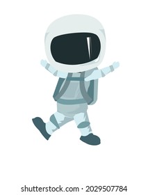 Child astronaut in a spacesuit. Kid. Children's illustration. Flat style. Cartoon design. Isolated on white background. Vector.