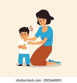 Child with Autism has issues with communication, flat vector illustration isolated on white. Mother and child with Autism syndrome, developmental disorder symptoms.